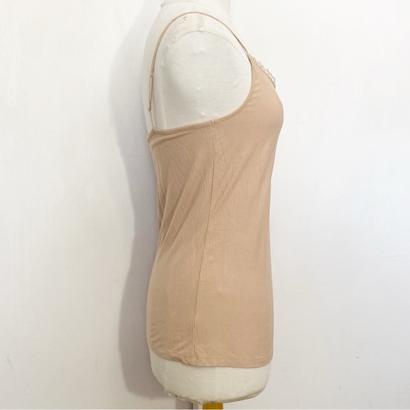 A NEW DAY NWOT lace trim ribbed rayon spandex knit tank camisole top tan L - Picture 3 of 6